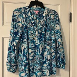 Lily Pulitzer size S silk Elsa blouse in elephant print